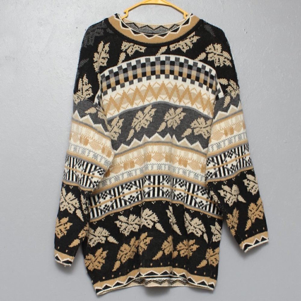 Vintage moda internazionale street wear oversized black gold sweater